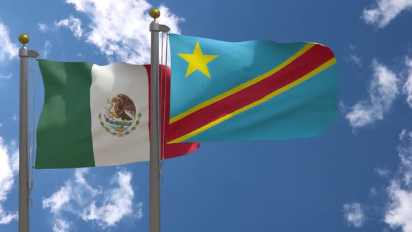 Mexico Flag Vs Democratic Republic Of The Congo Flag On Flagpole