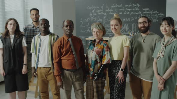 Group Portrait of Multiethnic College Students and Professor