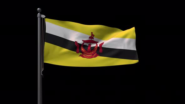 Brunei Flag On Flagpole With Alpha Channel  4K