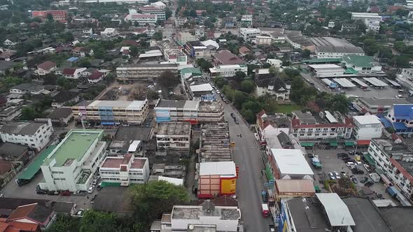 Aerial Footage of Peaceful City View of Lamphun Province, Northern of Thailand