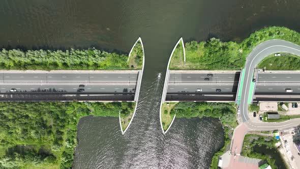 Aqueduct Veluwemeer Overhead Top Down Near Harderwijk Transport Asphalt Motorway Road for Traffic