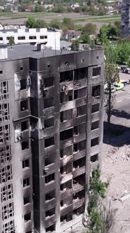 Vertical Video of a Wartorn House in Ukraine