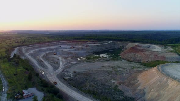 Flying over a sand pit. Sandstone mining. Drone Footage