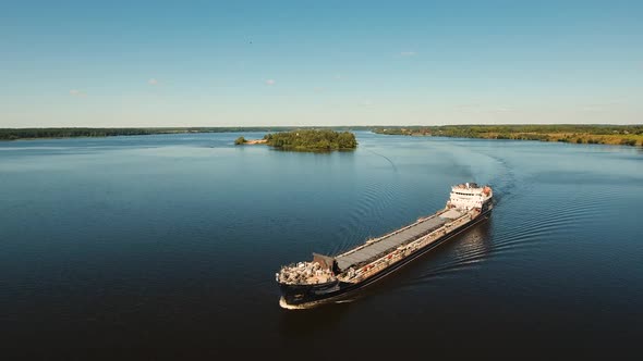 Aerial view:Barge on the River.