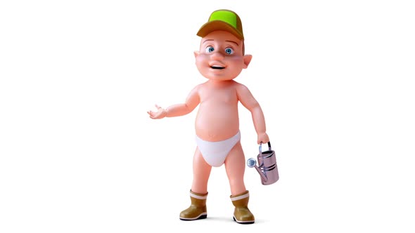 Fun 3D cartoon of a baby gardener