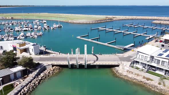 Port Coogee Marina Bridge - Aerial Tilt Down Shot Over New Moorings