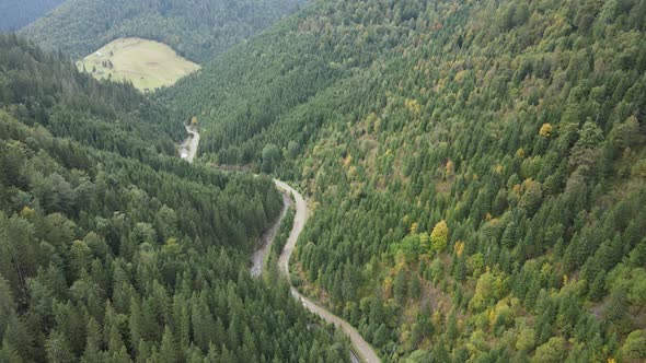 Aerial View of the Carpathian Mountains in Autumn. Ukraine