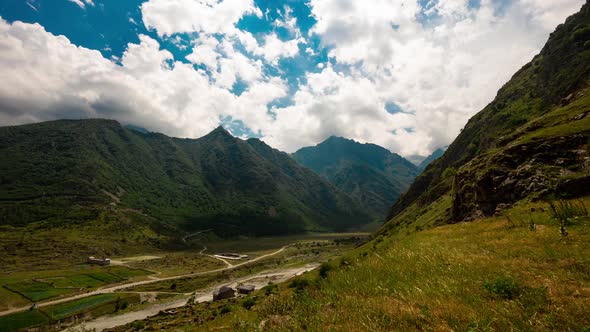 Ime Lapse in Caucasus Mountains in Summer Day