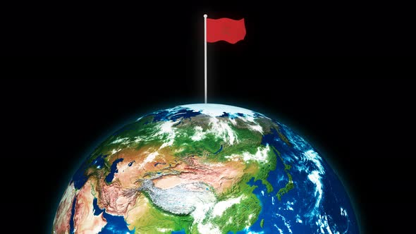 Flag Of Morocco Flying Flag On The 3d Rotated Planet Earth