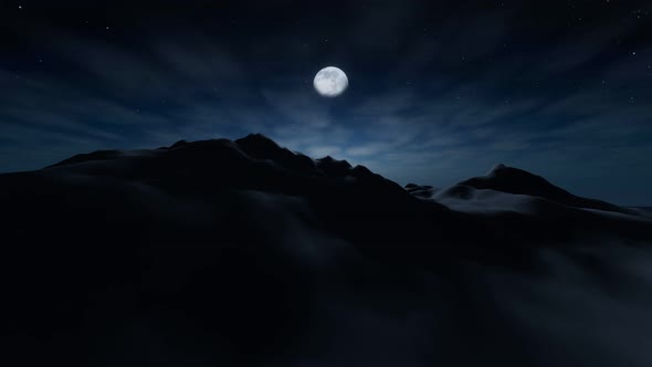 The Moon Over The Mountains In Floating Clouds 4 K