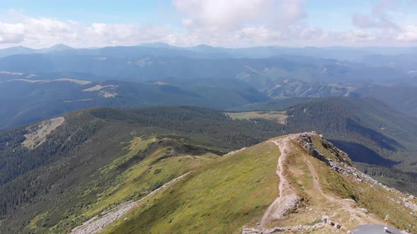 Aerial View Top of Pip Ivan Chernogorsky Mountain and Carpathian Mountain Range