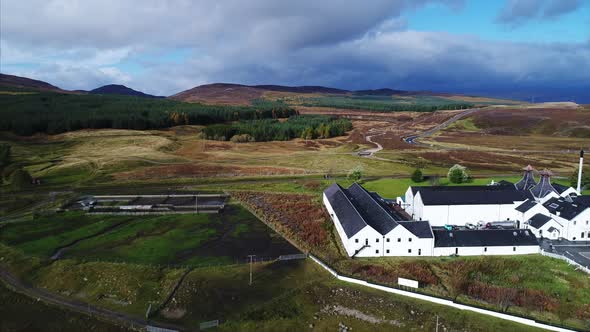 Aerial Panning of a Distillery in Dalwhinnie Scotland