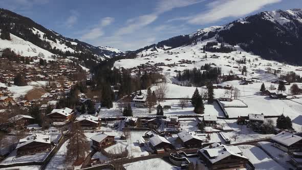 Aerial of houses covered in snow