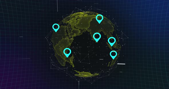 Earth globe pin world map technology background Big data 5G 4G bits internet  AI network technology alt