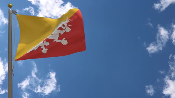 Bhutan Flag On Flagpole