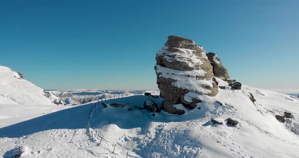 Aerial view of the Romanian Sphinx in Bucegi Mountains
