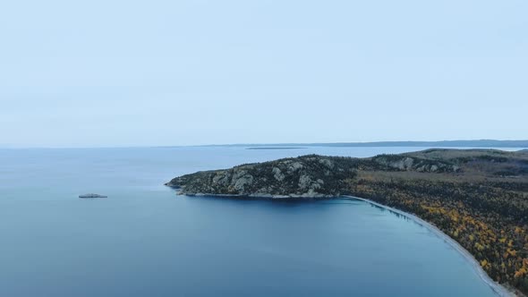 Drone shoots shores of Great Lakes, Alona Bay, Lake Superior, Ontario, Canada