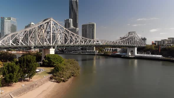 Brisbane city with CBD and Story Bridge, aerial drone panoramic