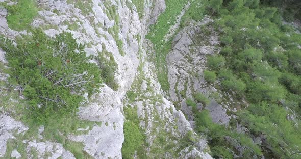 Aerial drone view of hiking in the mountains.