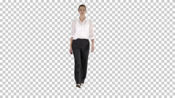 Woman walking in formal outfit, Alpha Channel