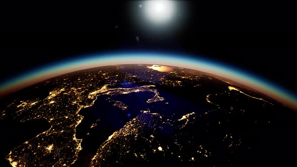 Space, Sun and Planet Earth at Night alt