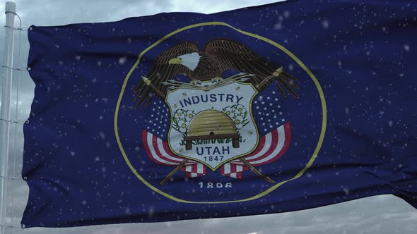 Utah Winter Flag with Snowflakes Background