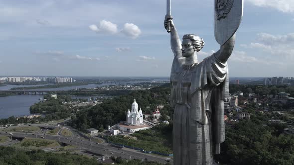 Aerial View of the Motherland Monument. Slow Motion