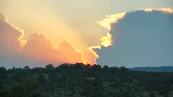 8K Sunset Behind The Clouds In The Bush