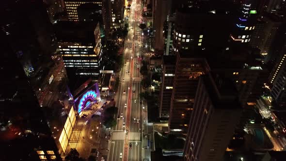 Night downtown Sao Paulo Brazil. Downtown district at night life scenery.