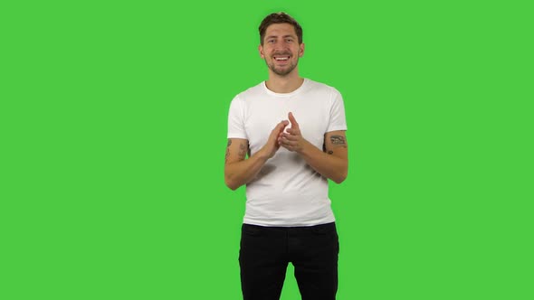 Confident Guy Is Clapping His Hands with Wow Happy Joy and Delight. Green Screen