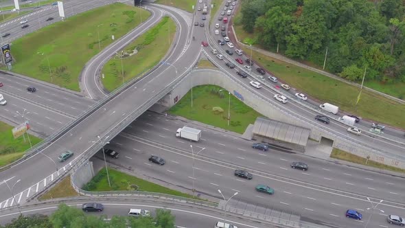 City Traffic During Rush Hour, Busy Road Junction. Aerial View