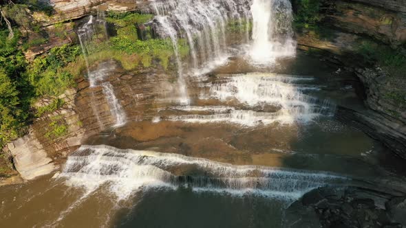 Freshwater Flowing At Cummins Falls In Tennessee, USA. - aerial