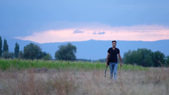 Alone Man Walking Outdoors