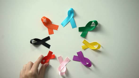 February 4th World Cancer Day Inscription Between Multicolored Ribbons Awareness