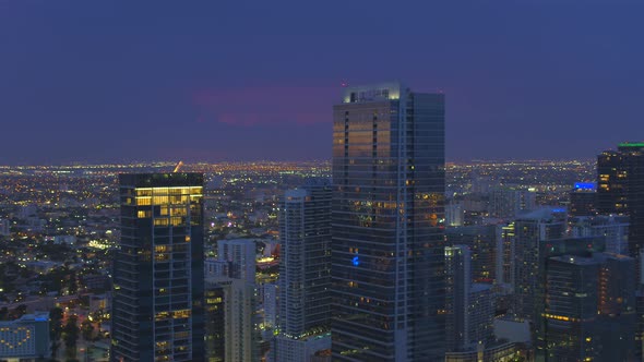 Aerial Video Four Seasons Hotel Miami Downtown Brickell At Twilight Night