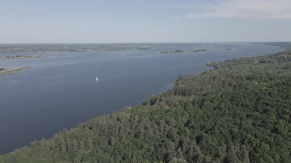 Nature of Ukraine: Dnipro River. Aerial View. Slow Motion, Flat, Gray