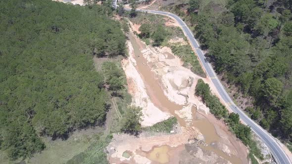 Shallow River with Grit Extraction Pits on Banks Upper View