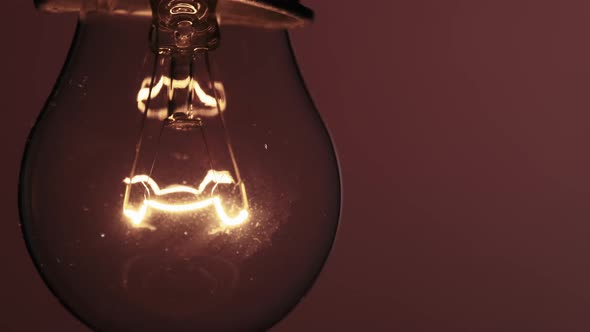 The Tungsten Filament in a Glass Lamp Closeup in Slow Motion on Red Background