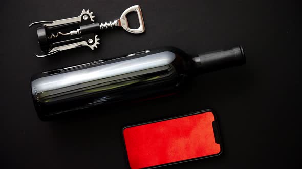 Red Wine Bottle, Corkscrew and Boxed Christmas Gift