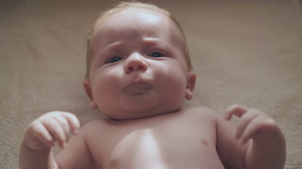 Adorable Newborn Boy with Plump Cheeks and Big Blue Eyes
