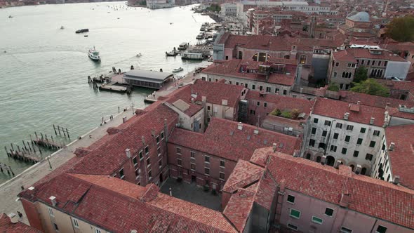 Aerial View of Venice Italy with Grand Canal Rooftops of Buildings and Boats