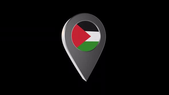 3d Animation Map Pointer With Palestine Flag With Alpha Channel - 2K