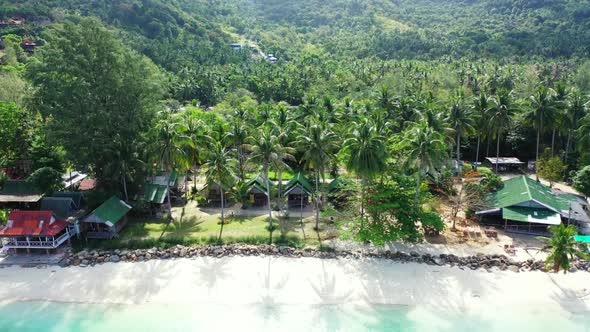 Aerial travel of paradise tourist beach trip by blue ocean with white sandy background of a dayout b