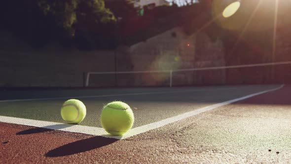 Tennis balls on a court