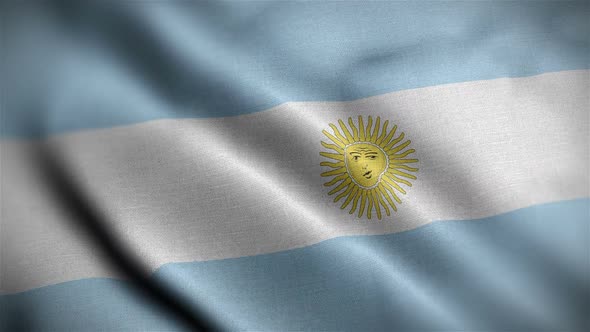 Argentina Flag Closeup Blowing In Wind