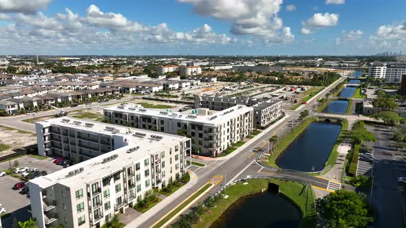 Housing Construction Doral 41st Street Miami. 4k Drone Inspection Footage