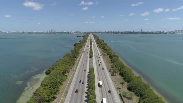 Aerial view of the MacArthur Causeway in Miami