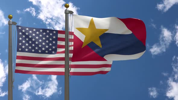 Usa Flag Vs Lafayette City Flag Indiana  On Flagpole