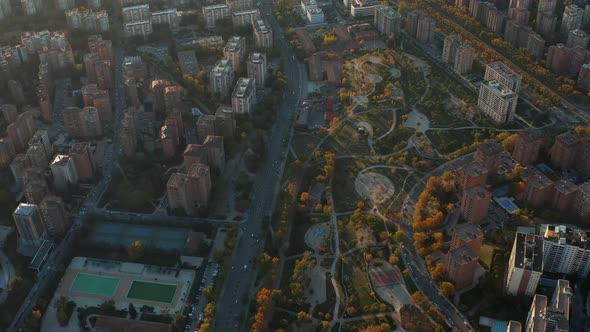 High Angle View of Housing Estate in Evening Sunlight