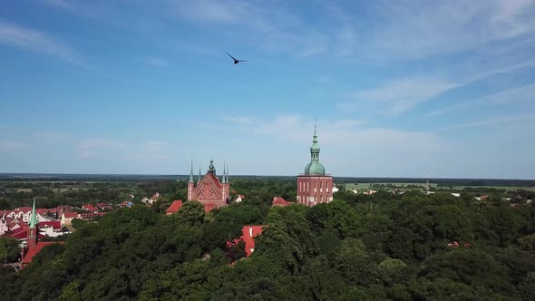 Aerial: The Castle of Frombork in Poland, summer time